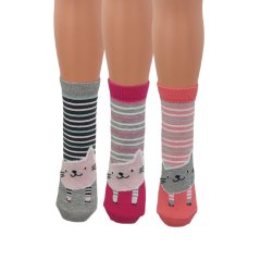 Ponožky bavlnené pruhované viacfarebné s mačičkou 2232