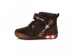 Detské dievčenské kožené topánky D.D.step chocolate blikajúce LED A050-288B