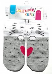 Ponožky bavlnené tenké CRAZY sivé s mačičkou
