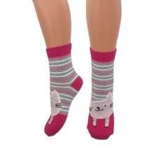 Ponožky bavlnené pruhované viacfarebné s mačičkou 2232