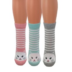 Ponožky bavlnené pruhované dvojfarebné s mačičkou 2232